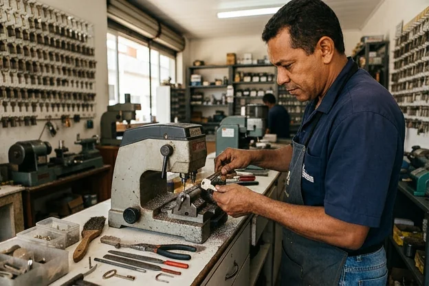 Chaveiro confeccionando cópias de chaves em Alagoinhas.