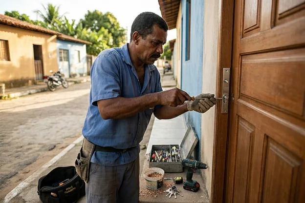 Chaveiro instalando uma fechadura de segurança em Alagoinhas.